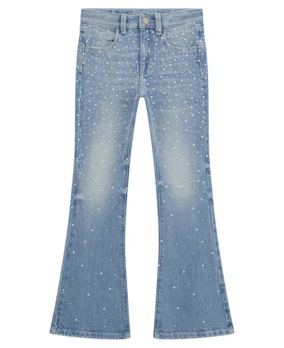 Guess Kids' Big Girls Denim Flare With All-over Heat Seal Pearls Pants In Blue
