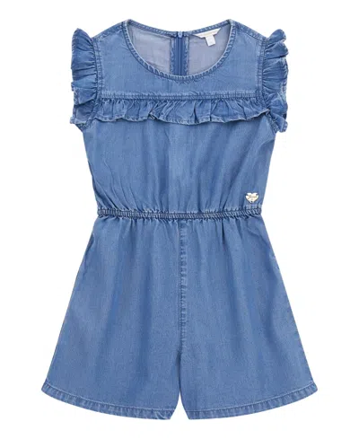 Guess Kids' Big Girls Denim Short Sleeve Romper In Blue