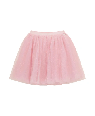 Guess Kids' Big Girls Elastic Waist Glitter Mesh Skirt With  Metal Logo Placket In Pink