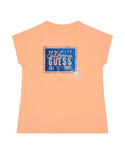 Guess Kids' Big Girls Foil Logo Short Sleeve T-shirt In Orange