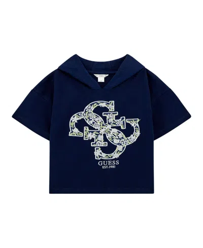Guess Kids' Big Girls Hooded Short Sleeve Active Top In Blue