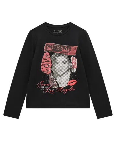 Guess Kids' Big Girls Long Sleeve Graphic T-shirt In Black