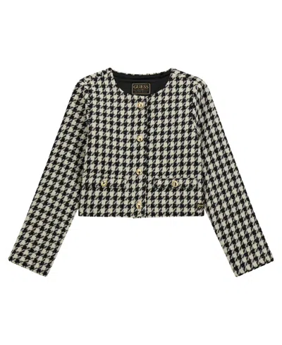 Guess Kids' Big Girls Long Sleeve Pied De Poule Blazer In Black