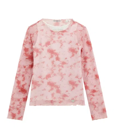 Guess Kids' Big Girls Printed Long Sleeve Top In Pink