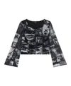 Guess Big Girls Printed Mesh Long Sleeve Top In Black