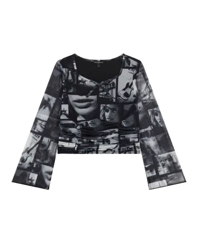 Guess Kids' Big Girls Printed Mesh Long Sleeve Top In Black