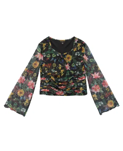 Guess Kids' Big Girls Printed Mesh Long Sleeve Top In Black