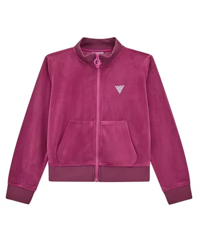 Guess Kids' Big Girls Rhinestone-embellished Velour Jacket In Fipr-open