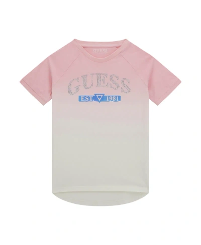 Guess Kids' Big Girls Short Sleeve Dip Dye Rhinestone Logo T-shirt In Pink