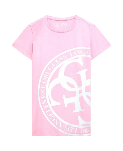 Guess Kids' Big Girls Short Sleeve Foil Logo T-shirt In Pink