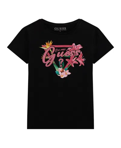 Guess Kids' Big Girls Short Sleeve Logo T-shirt In Black