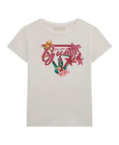 Guess Kids' Big Girls Short Sleeve Logo T-shirt In Pure White