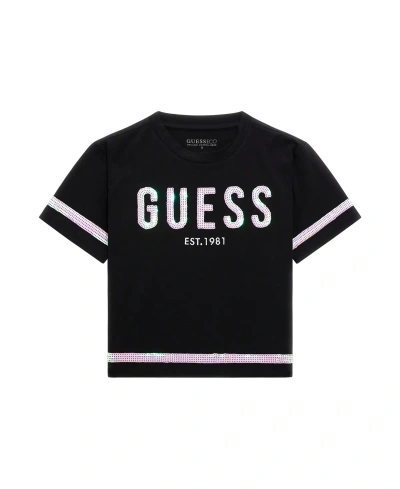 Guess Kids' Big Girls Short Sleeve Sequin Logo T-shirt With Embroidery In Black