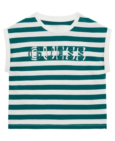 Guess Kids' Big Girls Short Sleeve Stripe T-shirt With  Applique In Green