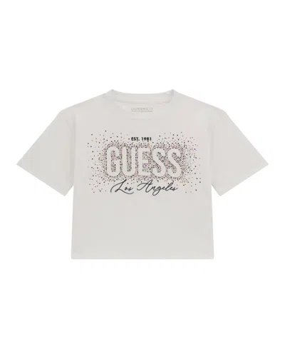 Guess Kids' Big Girls Short Sleeve With Rhinestone Logo T-shirt In White