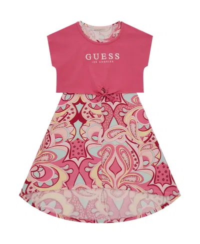 Guess Kids' Big Girls Stretch Jersey Short Sleeve Dress In Scared Pink