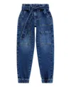 Guess Big Girls Tie Belt Paper Bag Waist Denim Cargo Jeans In Blue