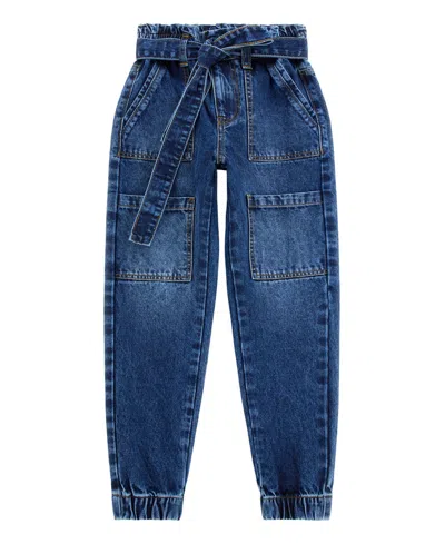 Guess Big Girls Tie Belt Paper Bag Waist Denim Cargo Jeans In Blue