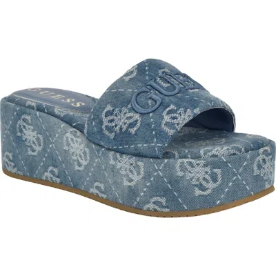 Guess Bintai 2 Platform Sandal In Blue
