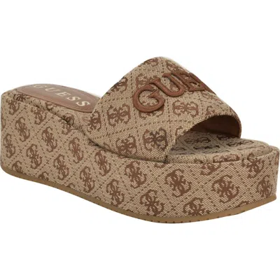 Guess Bintai Platform Wedge Slide Sandal In Brown