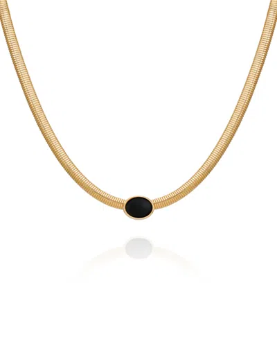 Guess Black Cat Eye Gold-tone Collar Necklace