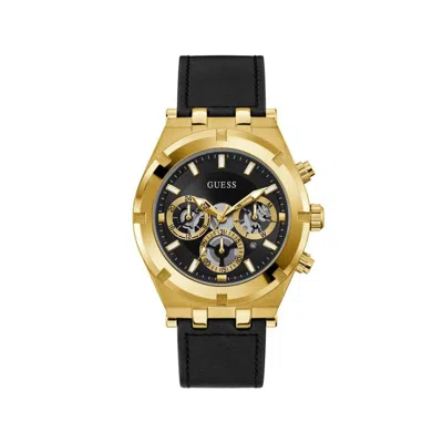 Guess Black Leather Watch In Gold