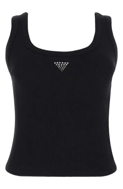 Guess Bling Embellished Cotton Rib Tank In Jet Black