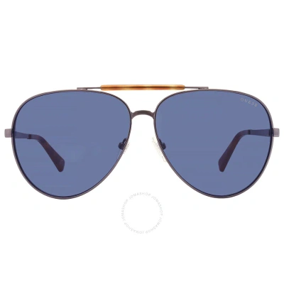 Guess Blue Pilot Unisex Sunglasses Gu5209 08v 61 In Blue / Gun Metal / Gunmetal