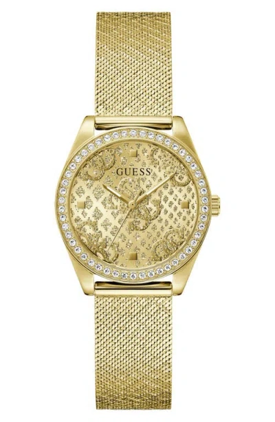 Guess Boa Crystal Bezel Goldtone Mesh Strap Watch, 32mm