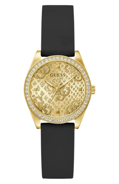 Guess Boa Crystal Bezel Goldtone Silicone Strap Watch, 32mm In Orange