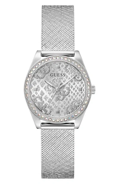 Guess Boa Crystal Bezel Silvertone Mesh Strap Watch, 32mm