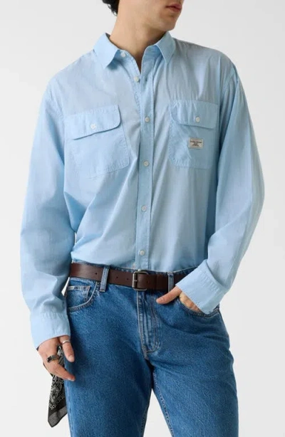 Guess Boxi Cotton Button-up Shirt In Blue