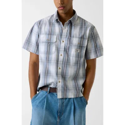 Guess Boxi Plaid Crop Short Sleeve Cotton Button-up Shirt In Multi