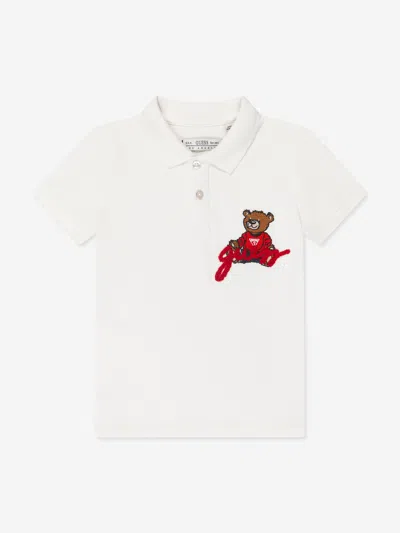 Guess Kids' Boys Bear Logo Polo Shirt In White