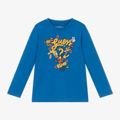 Guess Babies' Boys Blue Cotton Cartoon Logo Top