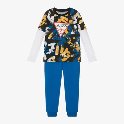 Guess Babies' Boys Bright Blue Cotton Trouser Set In Multi