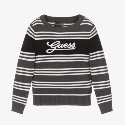 Guess Babies' Boys Grey Striped Cotton Sweater In Multi