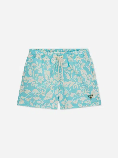 Guess Kids'  Boys Hawaiian Swim Shorts In Blue