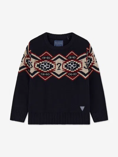 Guess Boys Jacquard Jumper In Black