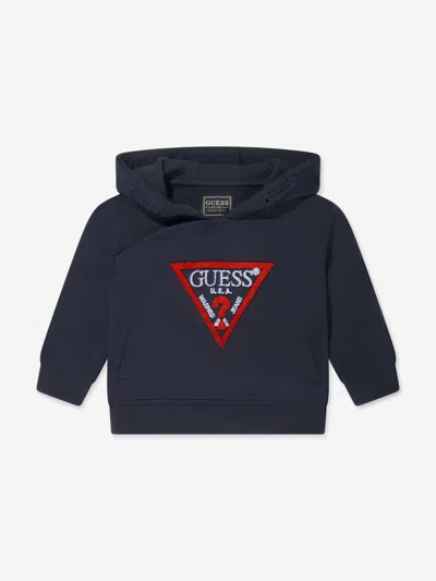 Guess Babies' Logo-embroidered Cotton Hoodie In Blue