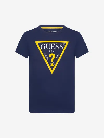 Guess Kids' Big Boys Short Sleeve Classic Logo T-shirt In Blue