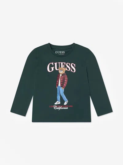 Guess Babies' Boys Long Sleeve Bear Logo T-shirt In Green