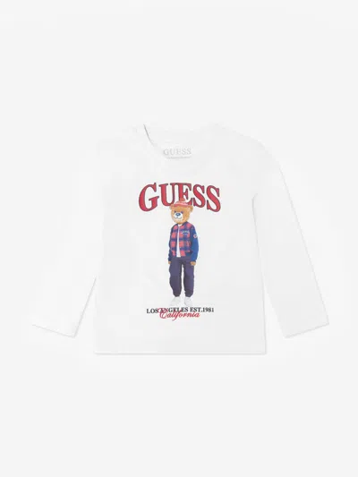 Guess Babies' Boys Long Sleeve Bear Logo T-shirt In White