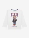 Guess Boys Long Sleeve Bear T-shirt In White