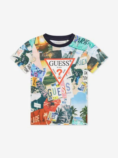 Guess Kids' Boys Photo Collage T-shirt In Multicoloured