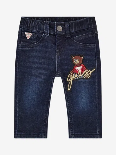 Guess Boys Stretch Denim Bear Jeans In Blue