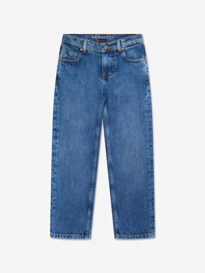 Guess Kids' Logo-embroidered Straight-leg Jeans In Blue
