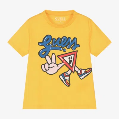 Guess Babies' Boys Yellow Cotton Cartoon T-shirt