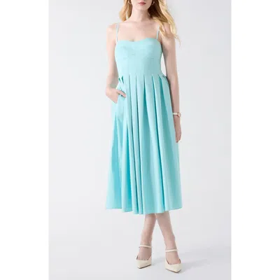 Guess Bria Pleated Midi Dress In Blue