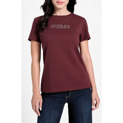 Guess Briana Embellished Logo T-shirt In Burgundy